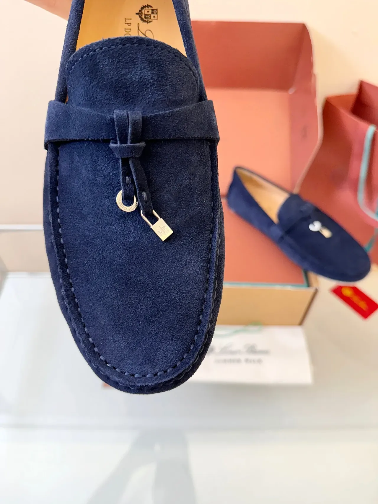 Navy Beige Suede Saddle Strap Loafer 3