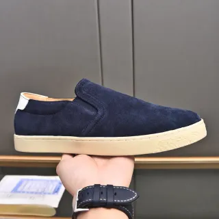 Navy Beige Suede Upper Slip-On Construction Loafer