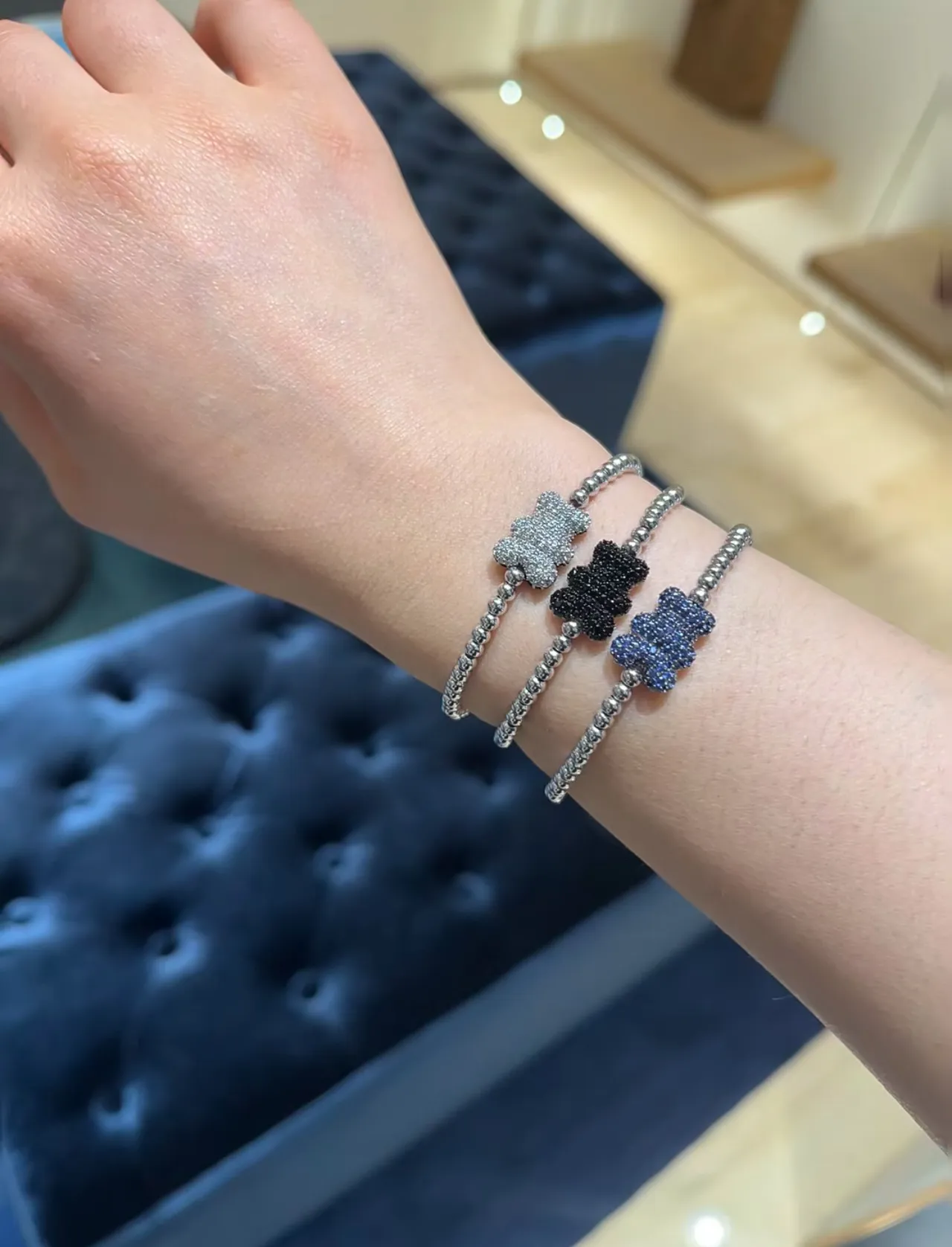 Navy Black Beaded Floral Centerpiece Bracelet 3