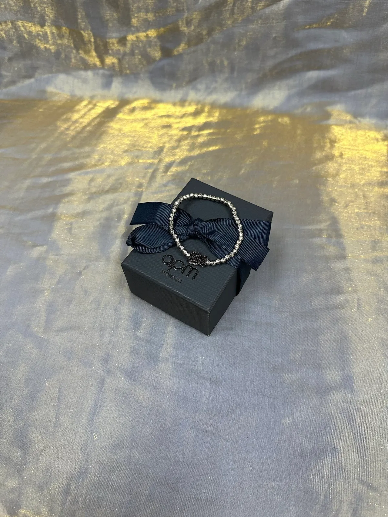 Navy Black Beaded Floral Centerpiece Bracelet 7