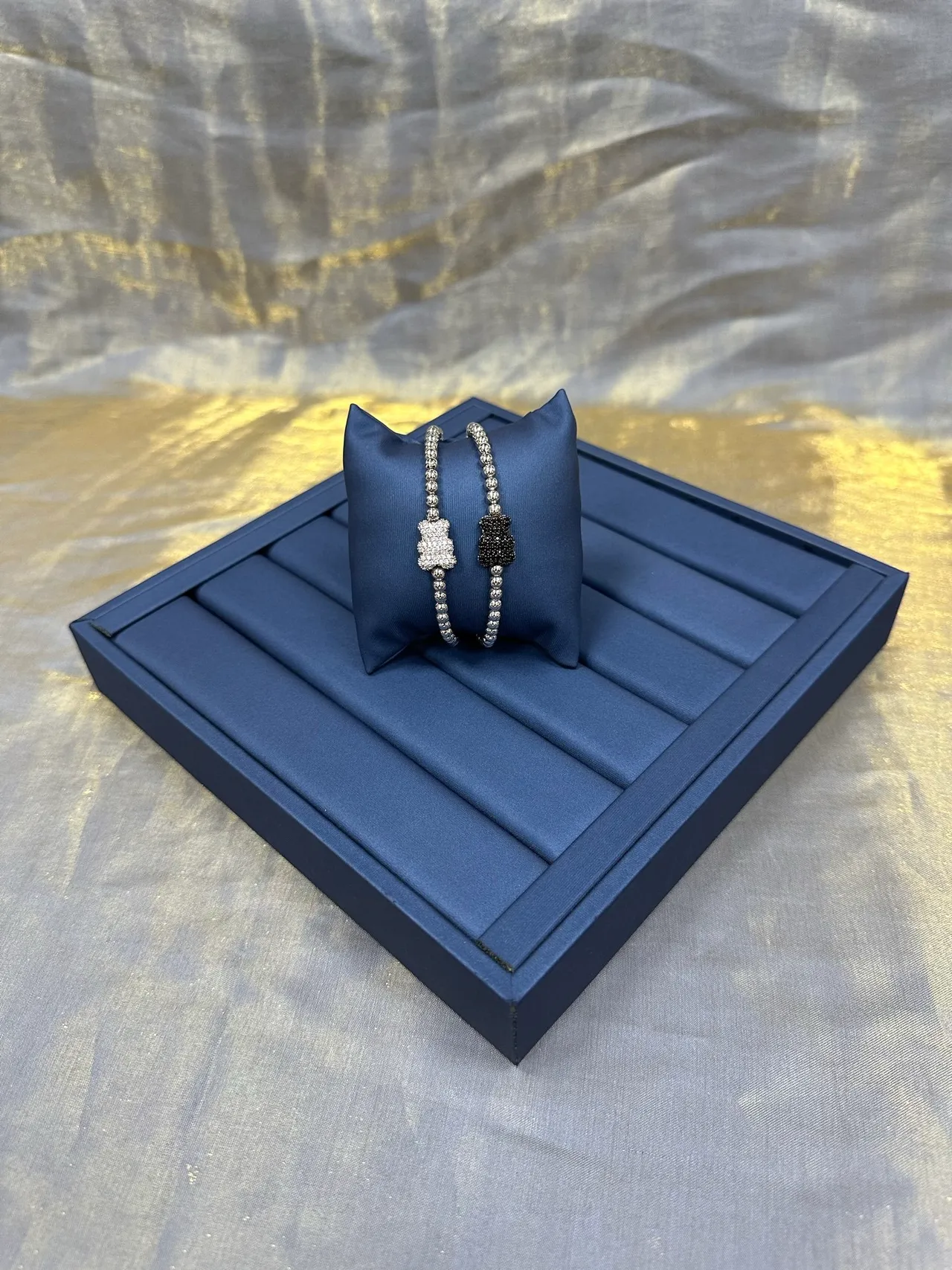 Navy Black Beaded Floral Centerpiece Bracelet 9