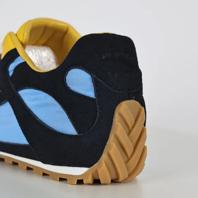 Navy Black Light Blue Yellow Retro Runner Sneakers 4