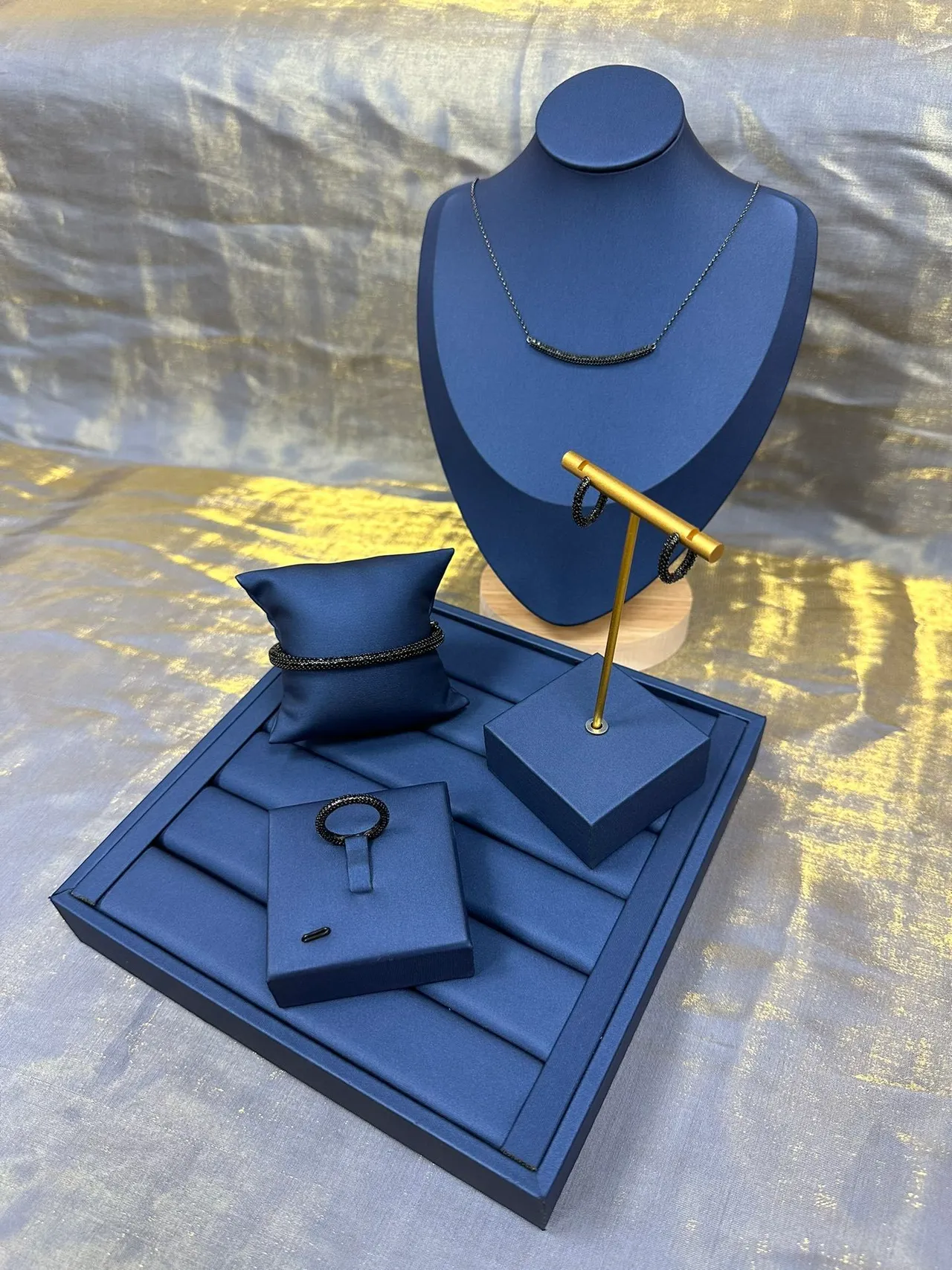 Navy Black Velvet-Lined Segmented Tray Jewelry 5