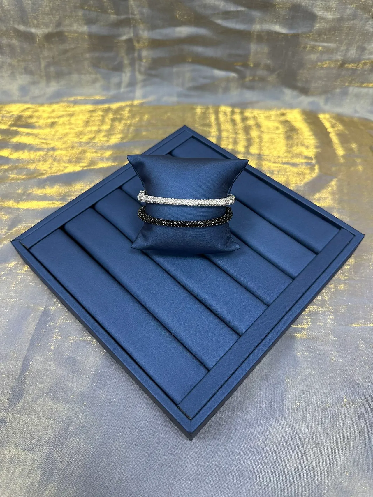 Navy Black Velvet-Lined Segmented Tray Jewelry 8
