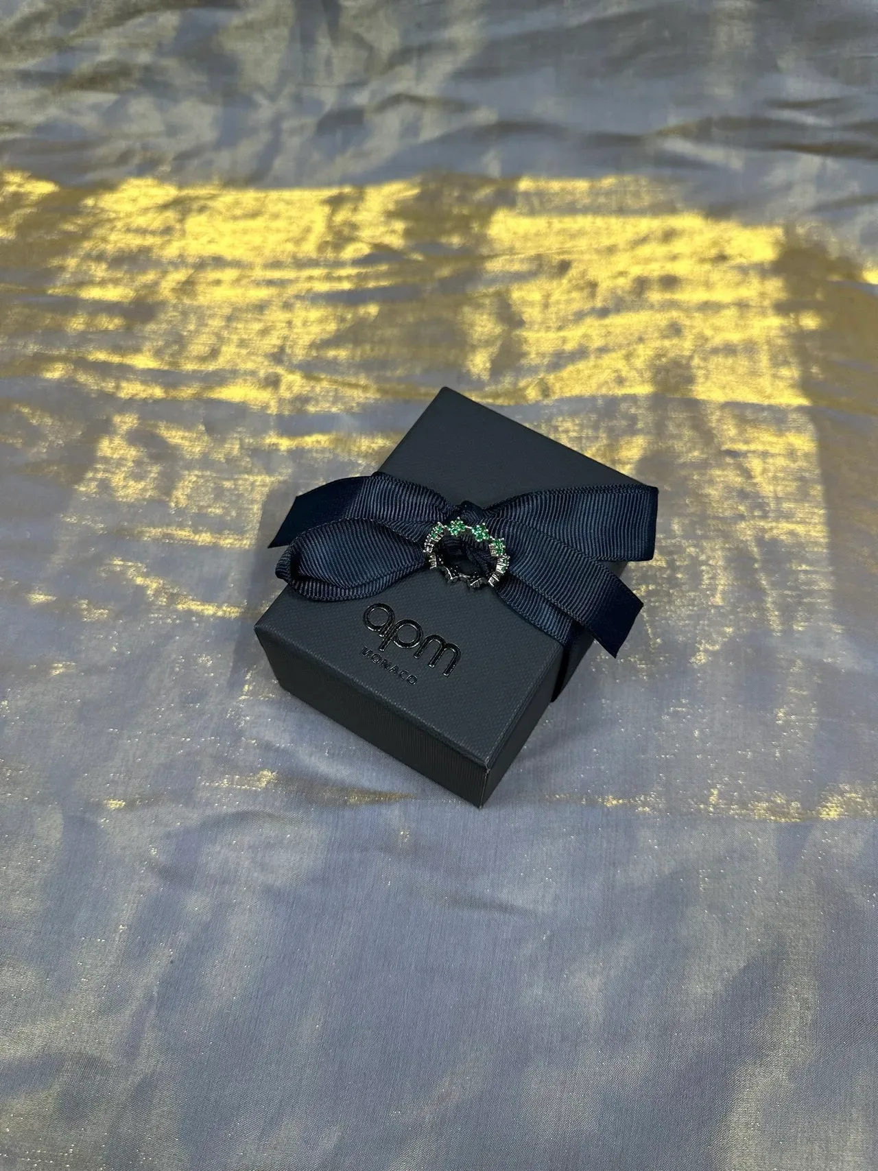Navy Green Gemstone Cluster Metallic Starburst Motif Brooch 7