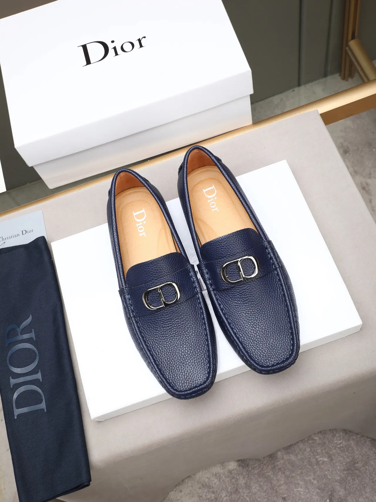 Navy Pebbled Leather Horsebit Loafer 3