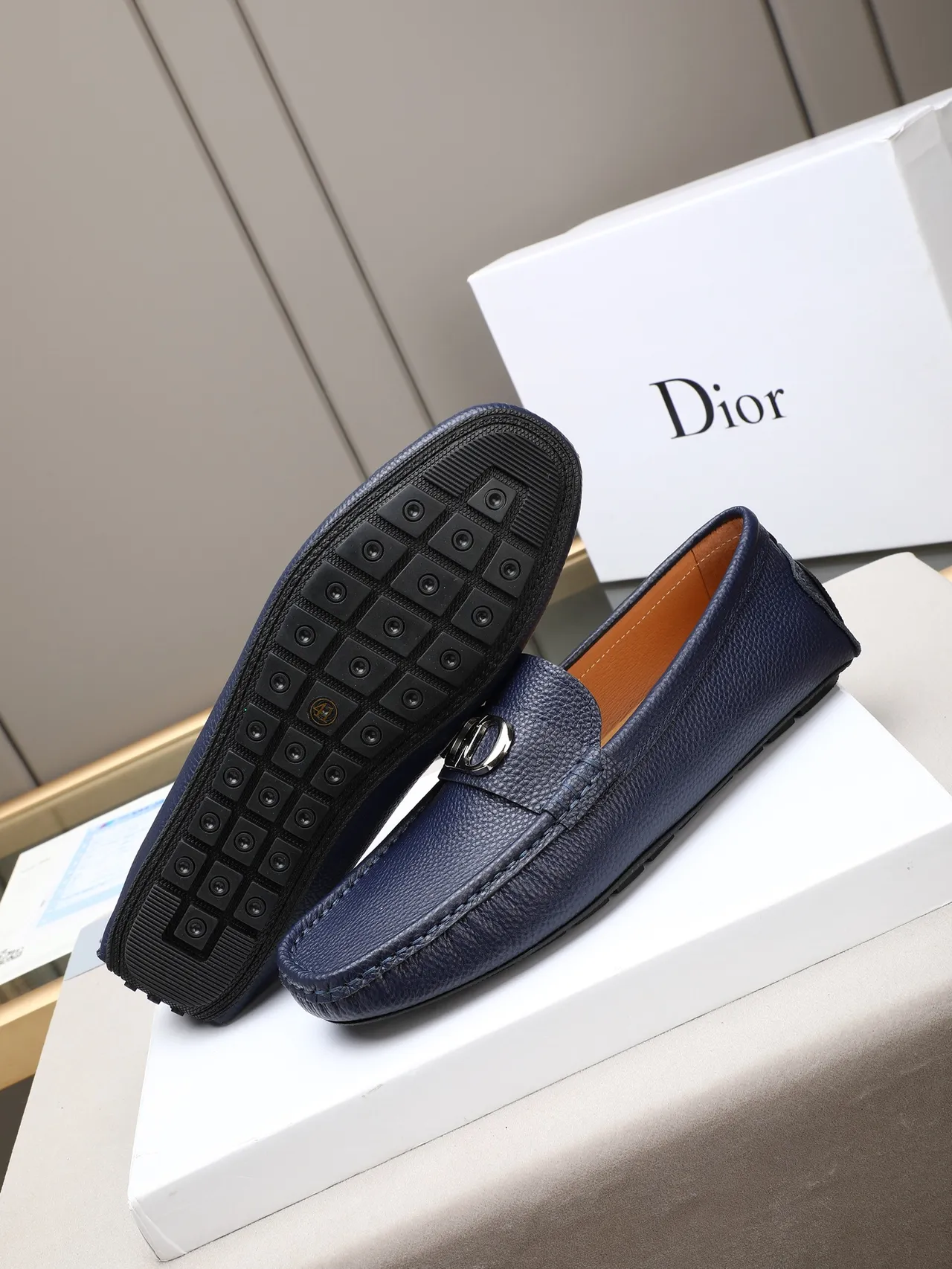 Navy Pebbled Leather Horsebit Loafer 5