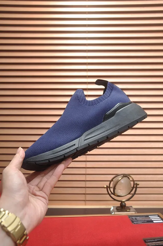 Navy Red Slip-On Knit Bold Monogram Logo Sneakers 5