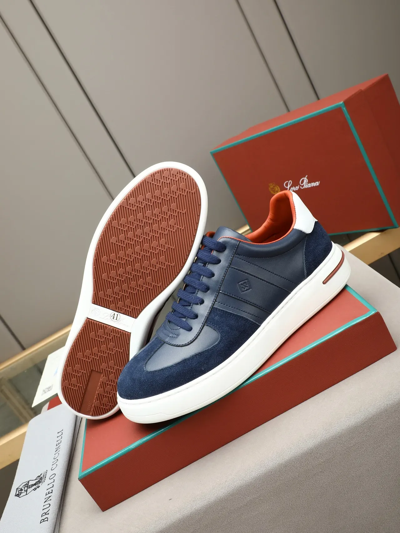 Navy Suede and Leather Low-Top Lifestyle Sneaker 4