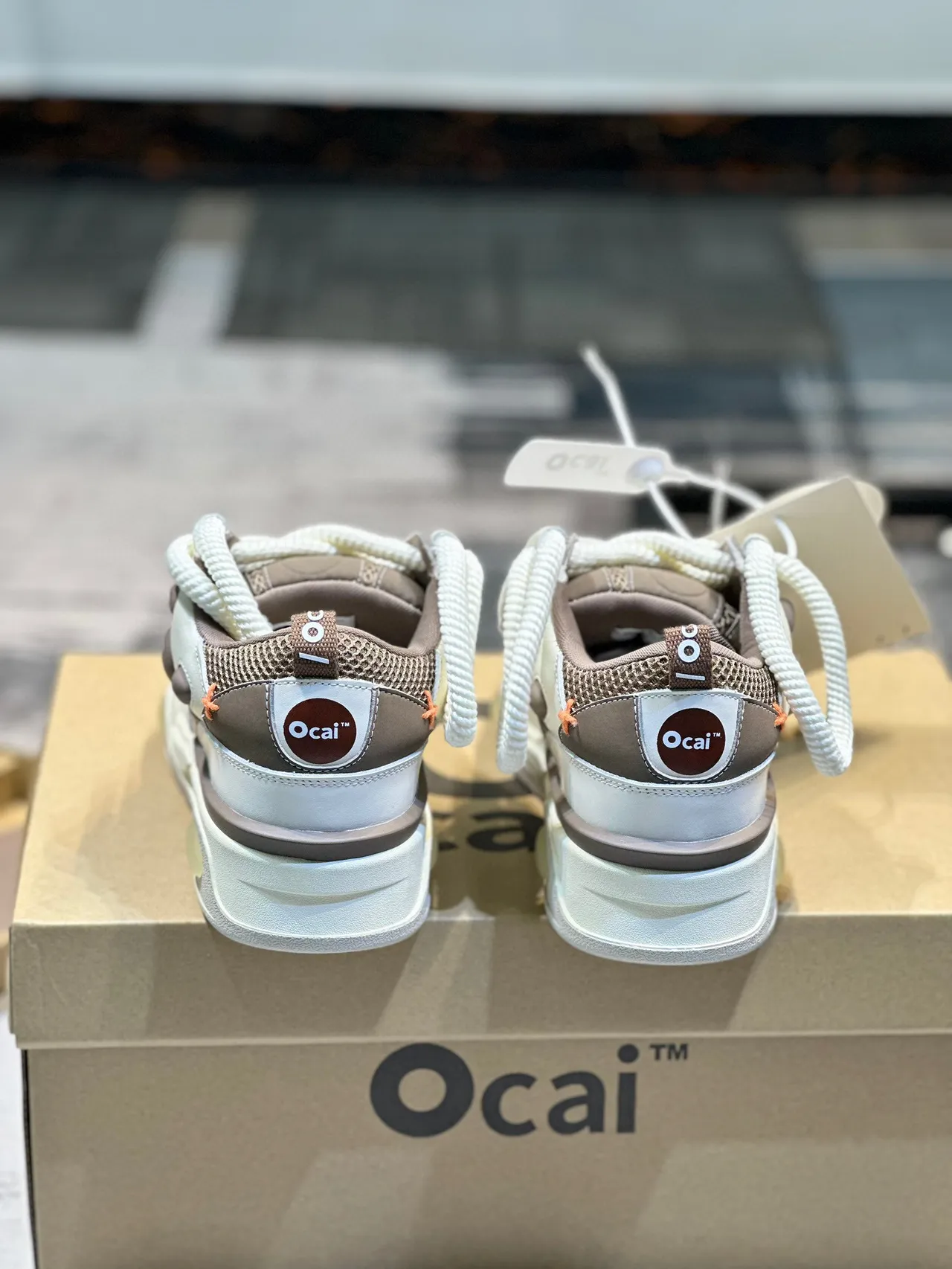 Ocai Beige Brown Layered Mixed-Material Upper Sculpted Midsole Chunky Sneakers 2