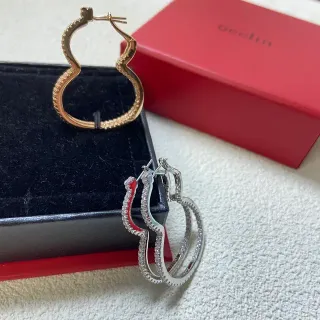 oeeln Gold Red Wavy Asymmetrical Hoop Pavé-Set Stones Earrings