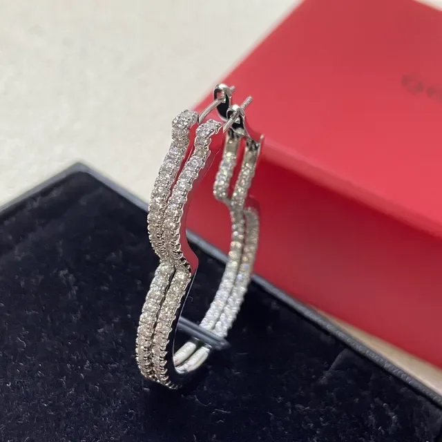 oeeln Gold Red Wavy Asymmetrical Hoop Pavé-Set Stones Earrings 3