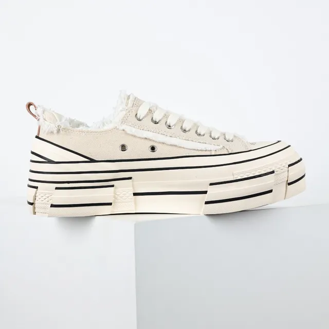 Off-White Cream and Black Striped Platform Sneaker 7