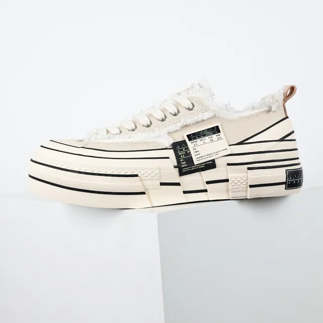 Off-White Cream and Black Striped Platform Sneaker 9