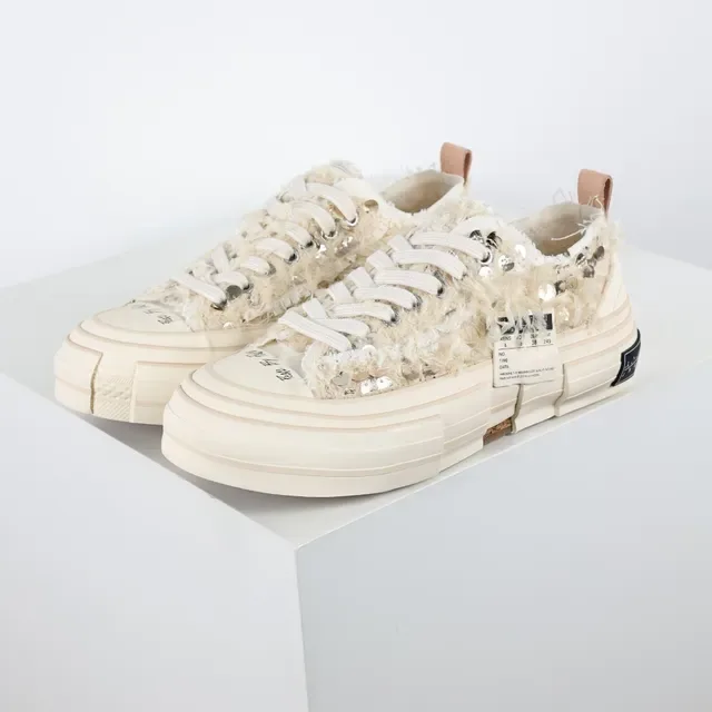 Off-White Cream Fluffy Textile Platform Lifestyle Sneakers 2