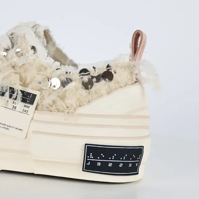 Off-White Cream Fluffy Textile Platform Lifestyle Sneakers 4