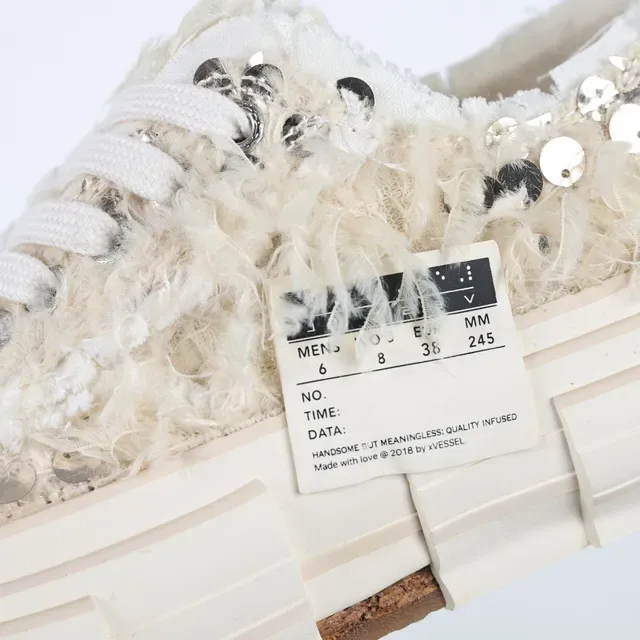 Off-White Cream Fluffy Textile Platform Lifestyle Sneakers 6