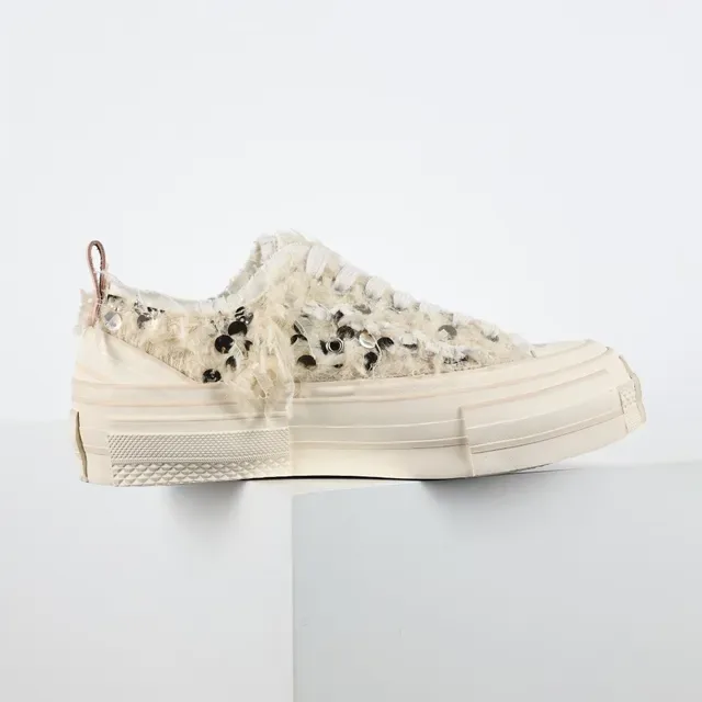 Off-White Cream Fluffy Textile Platform Lifestyle Sneakers 7