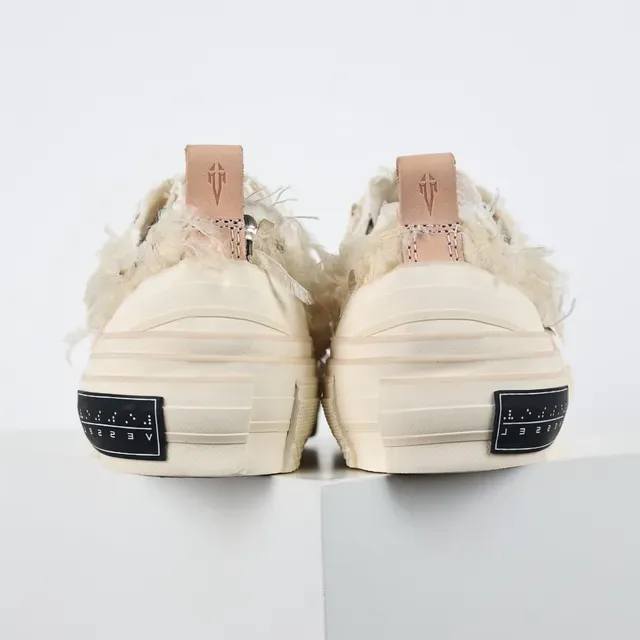 Off-White Cream Fluffy Textile Platform Lifestyle Sneakers 8