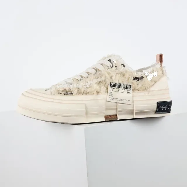 Off-White Cream Fluffy Textile Platform Lifestyle Sneakers 9