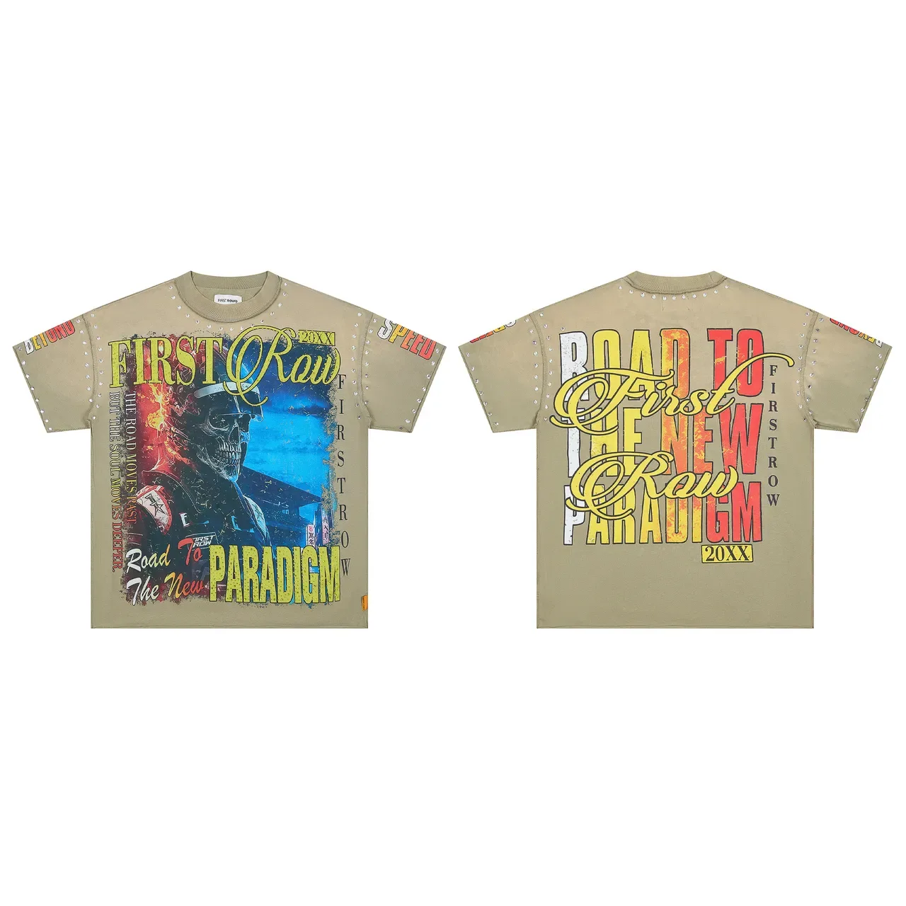 Olive Studded Graphic Print Oversized T-Shirt 2