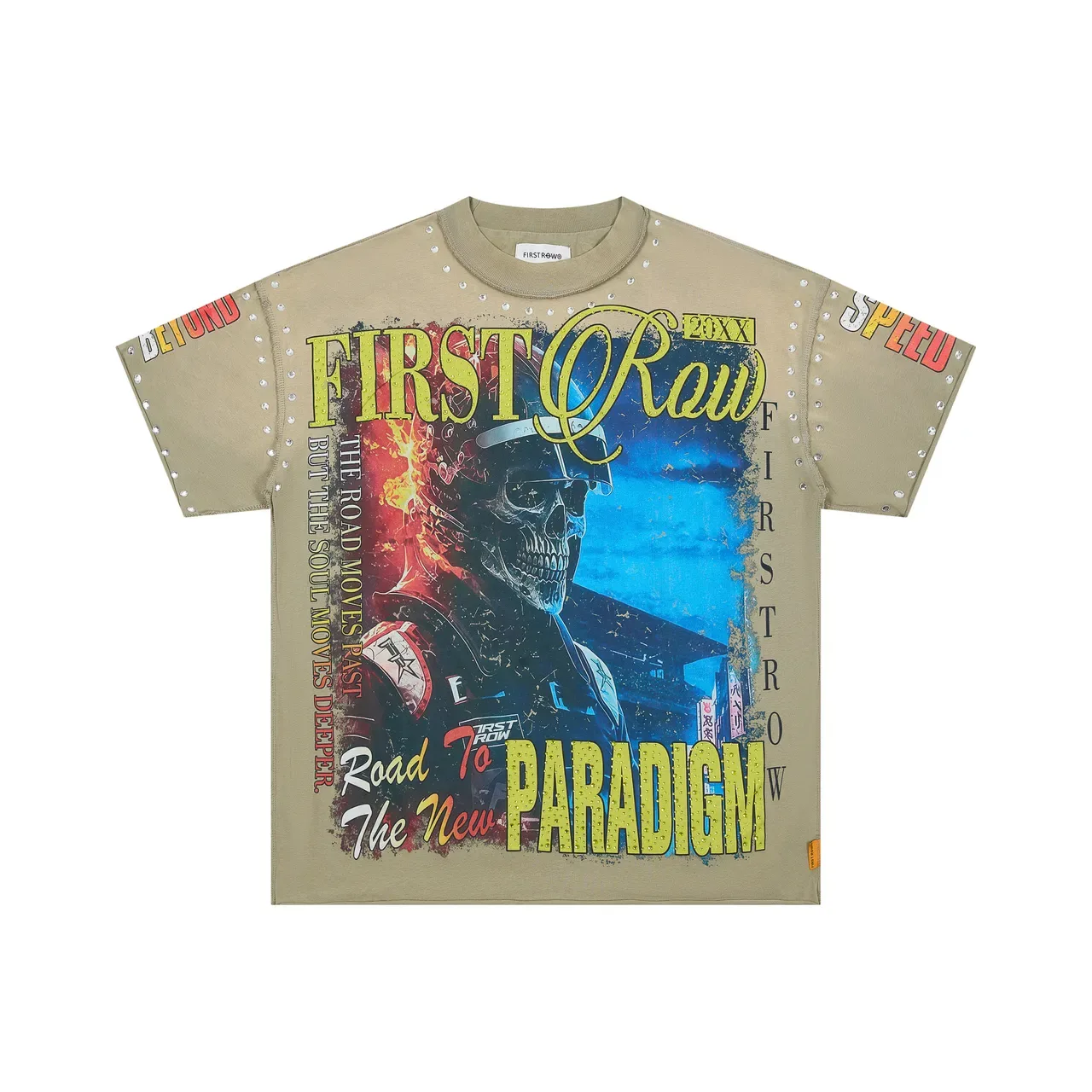 Olive Studded Graphic Print Oversized T-Shirt 3