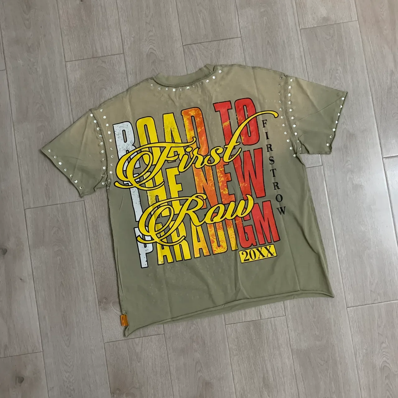 Olive Studded Graphic Print Oversized T-Shirt 6