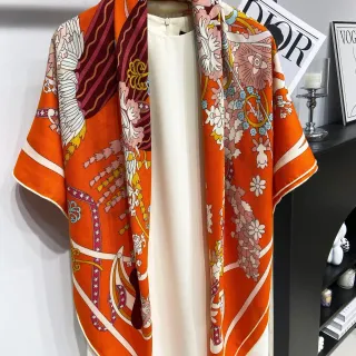 Bufanda de seda naranja multicolor impresa de doble cara