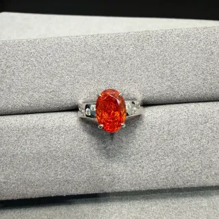 Orange Silver Oval-Cut Center Stone Four-Prong Solitaire Setting Ring