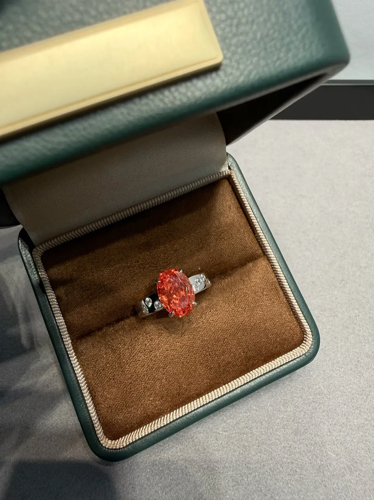 Orange Silver Oval-Cut Center Stone Four-Prong Solitaire Setting Ring 5