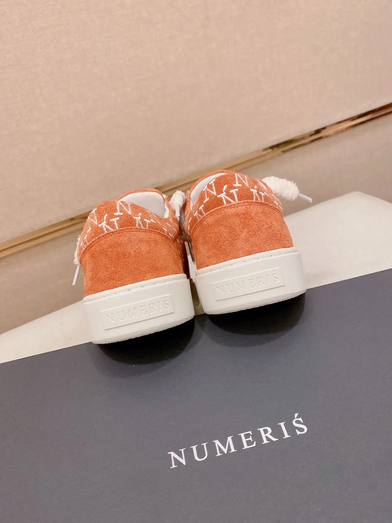 Orange White Suede Upper Fluffy Strap Sneakers 2