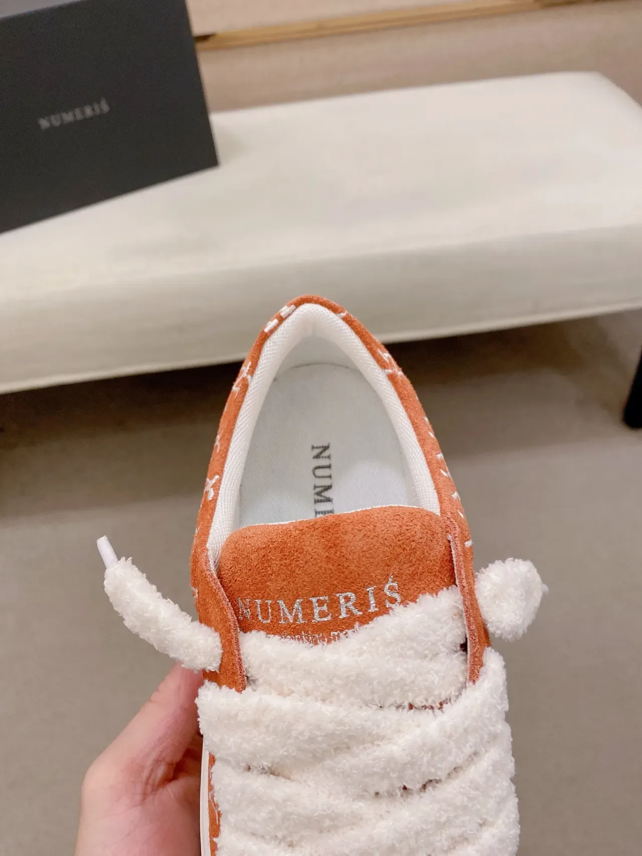 Orange White Suede Upper Fluffy Strap Sneakers 3