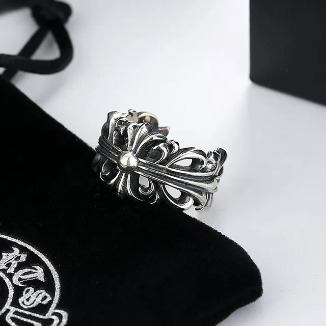 Ornate Baroque Floral Scrollwork Oxidized Silver Open Ring 2