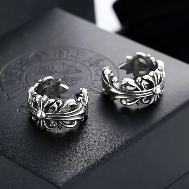 Ornate Baroque Floral Scrollwork Oxidized Silver Open Ring 3