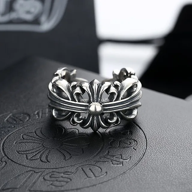Ornate Baroque Floral Scrollwork Oxidized Silver Open Ring 4