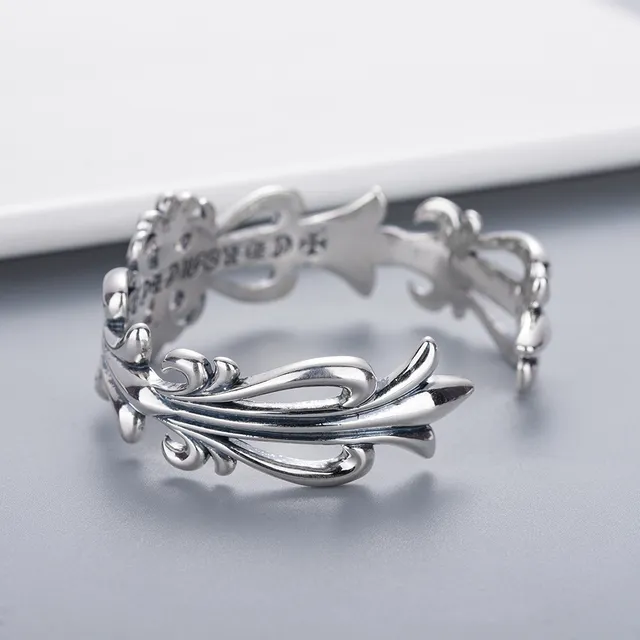 Ornate Baroque Floral Scrollwork Oxidized Silver Open Ring 6