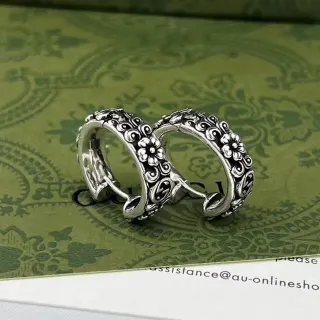 Ornate Floral Scrollwork Silver Hoop Earrings