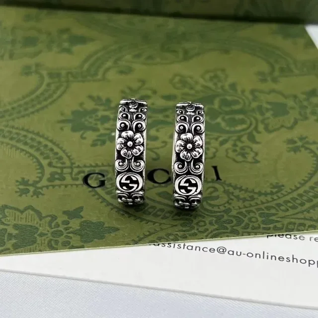 Ornate Floral Scrollwork Silver Hoop Earrings 2