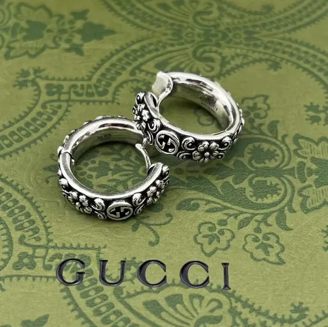 Ornate Floral Scrollwork Silver Hoop Earrings 3