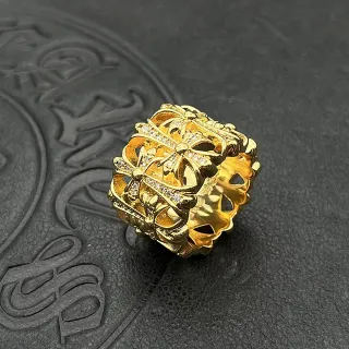 Ornate Gold-Tone Pavé Stone Openwork Floral Ring