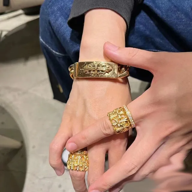 Ornate Gold-Tone Pavé Stone Openwork Floral Ring 4