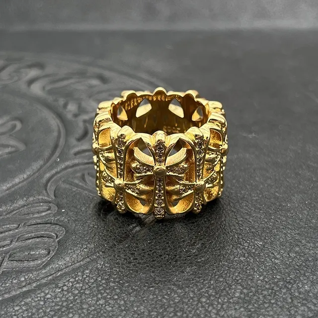 Ornate Gold-Tone Pavé Stone Openwork Floral Ring 7