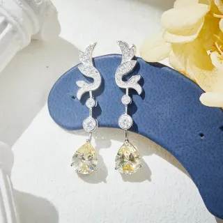 Ornate Scroll Motif Pavé and Yellow Pear Drop Earrings
