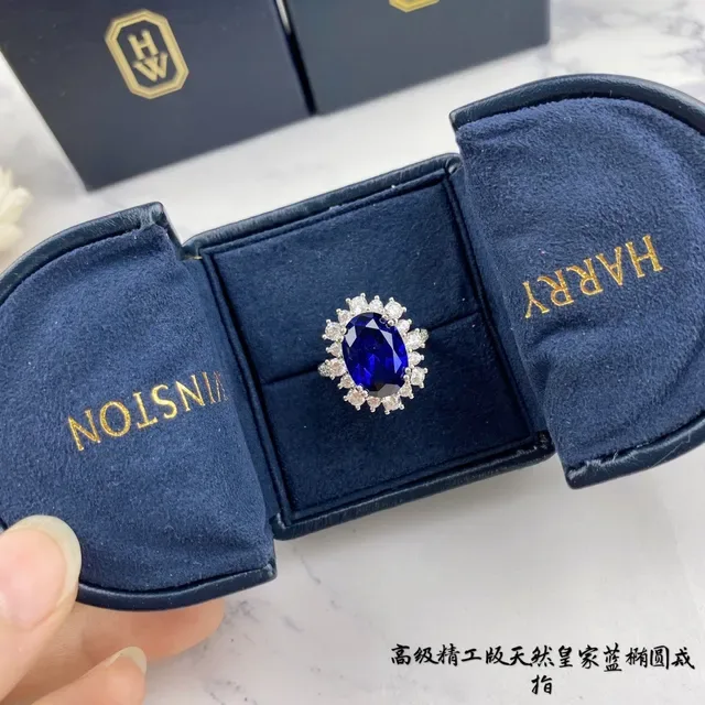 Oval Blue Gemstone Halo Ring 4