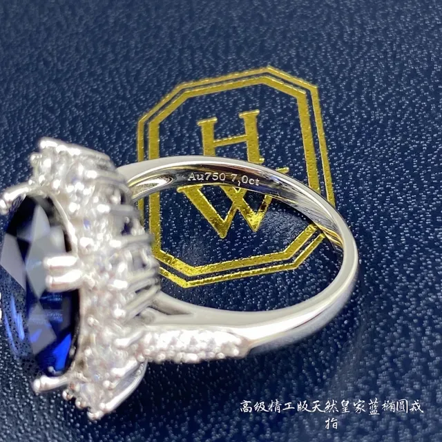 Oval Blue Gemstone Halo Ring 5