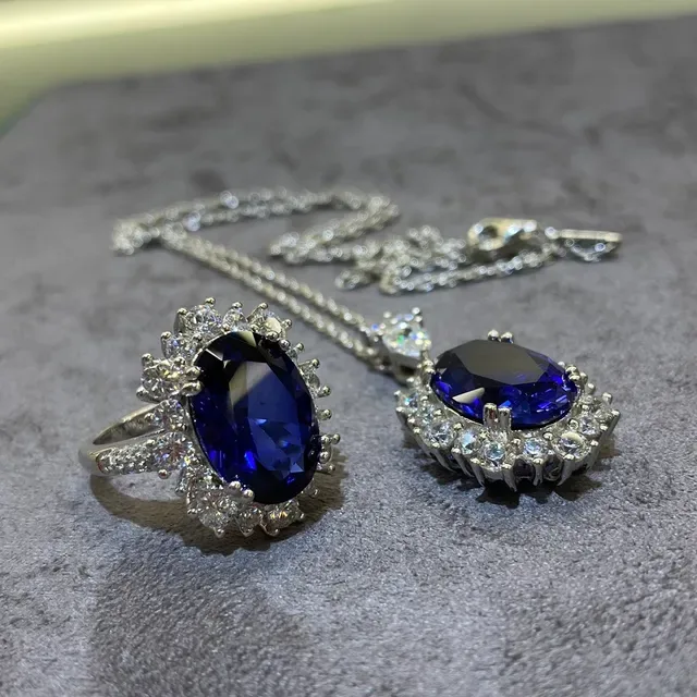 Oval Blue Gemstone Halo Ring 8