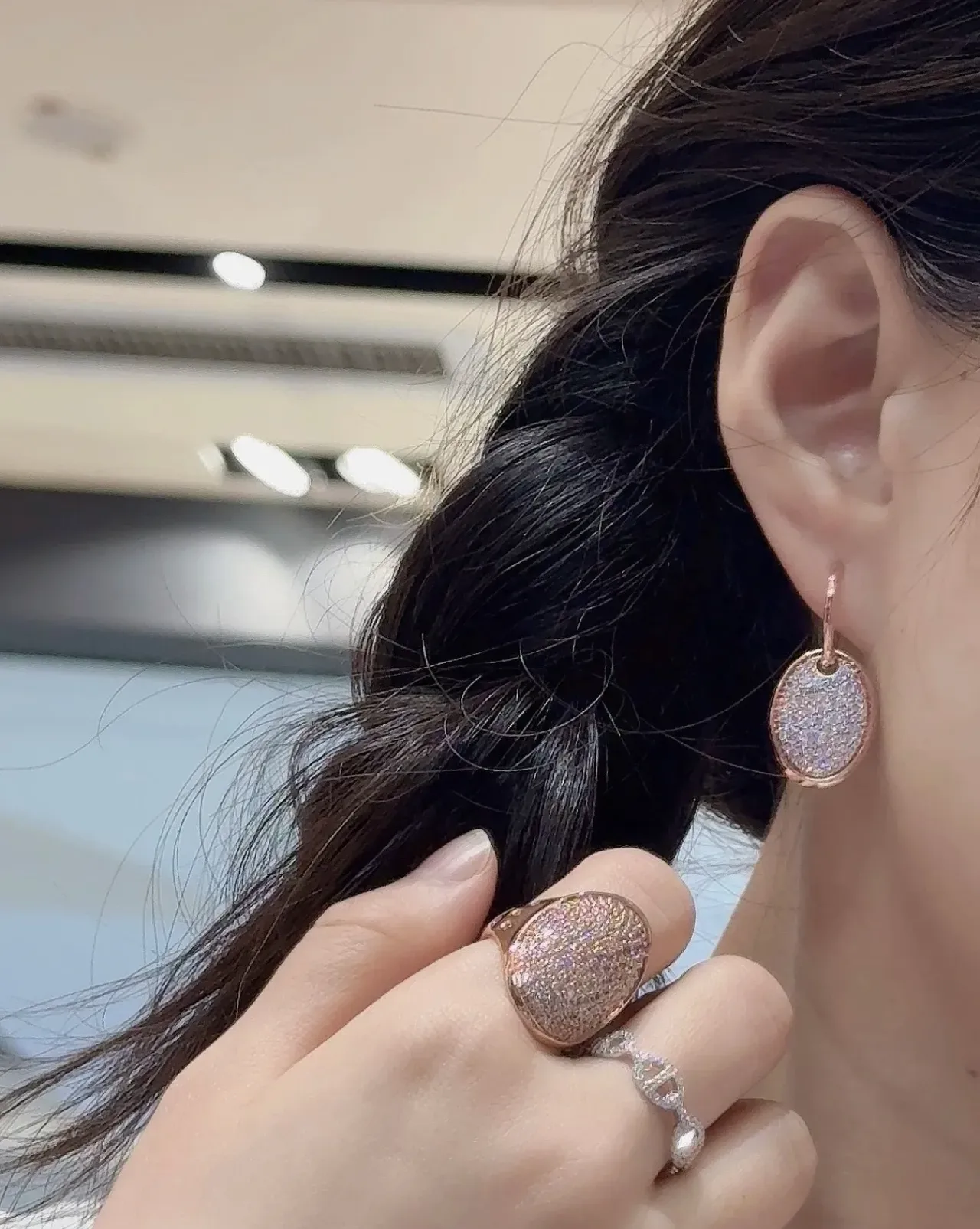 Oval Pave Crystal Rose-Gold-Tone Dangling Earrings 2