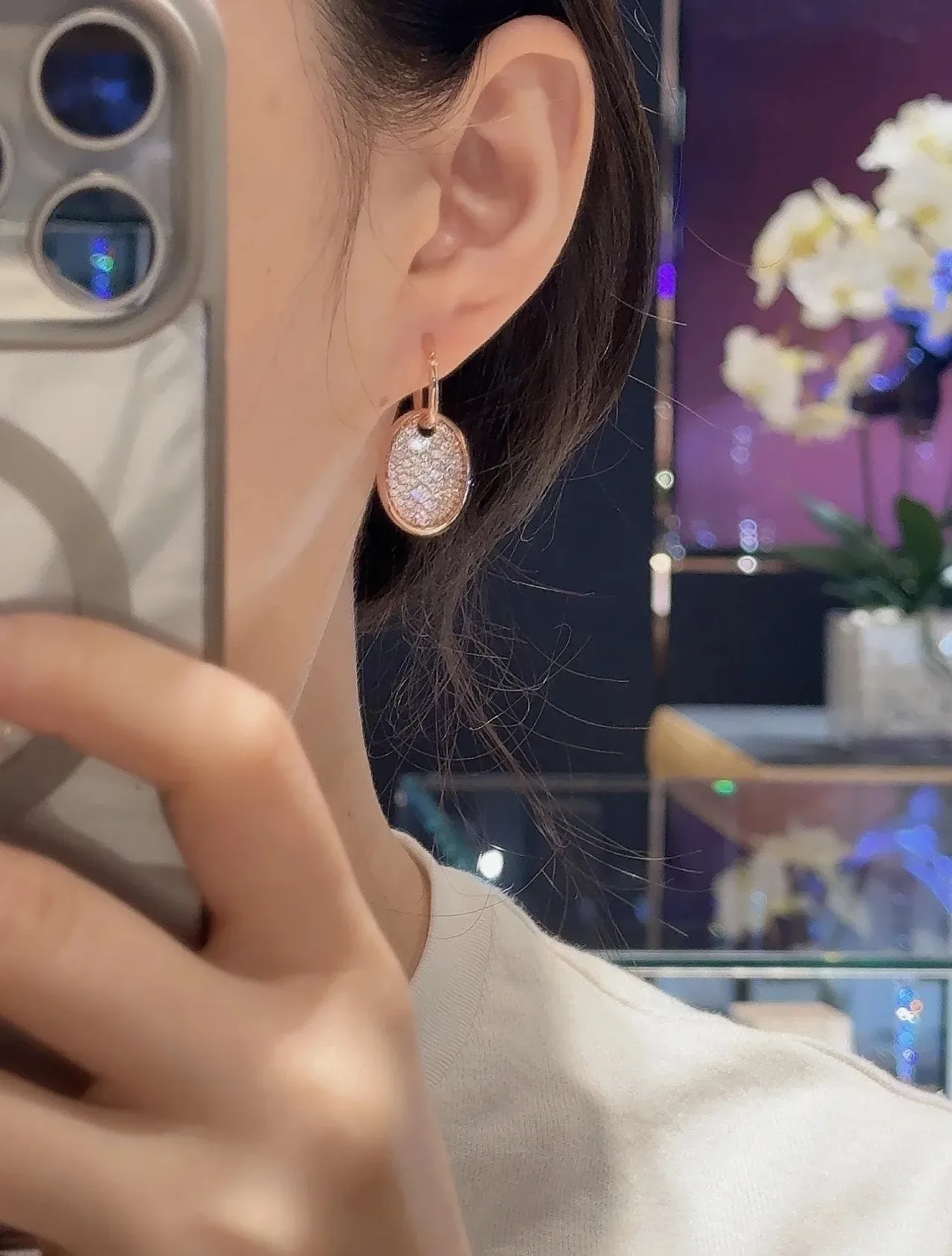 Oval Pave Crystal Rose-Gold-Tone Dangling Earrings 3