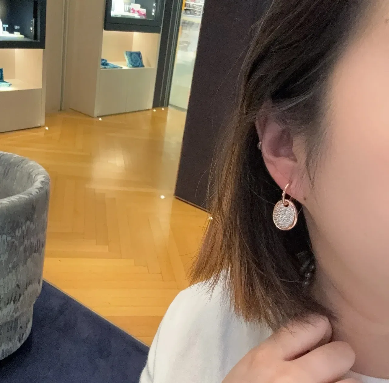 Oval Pave Crystal Rose-Gold-Tone Dangling Earrings 4