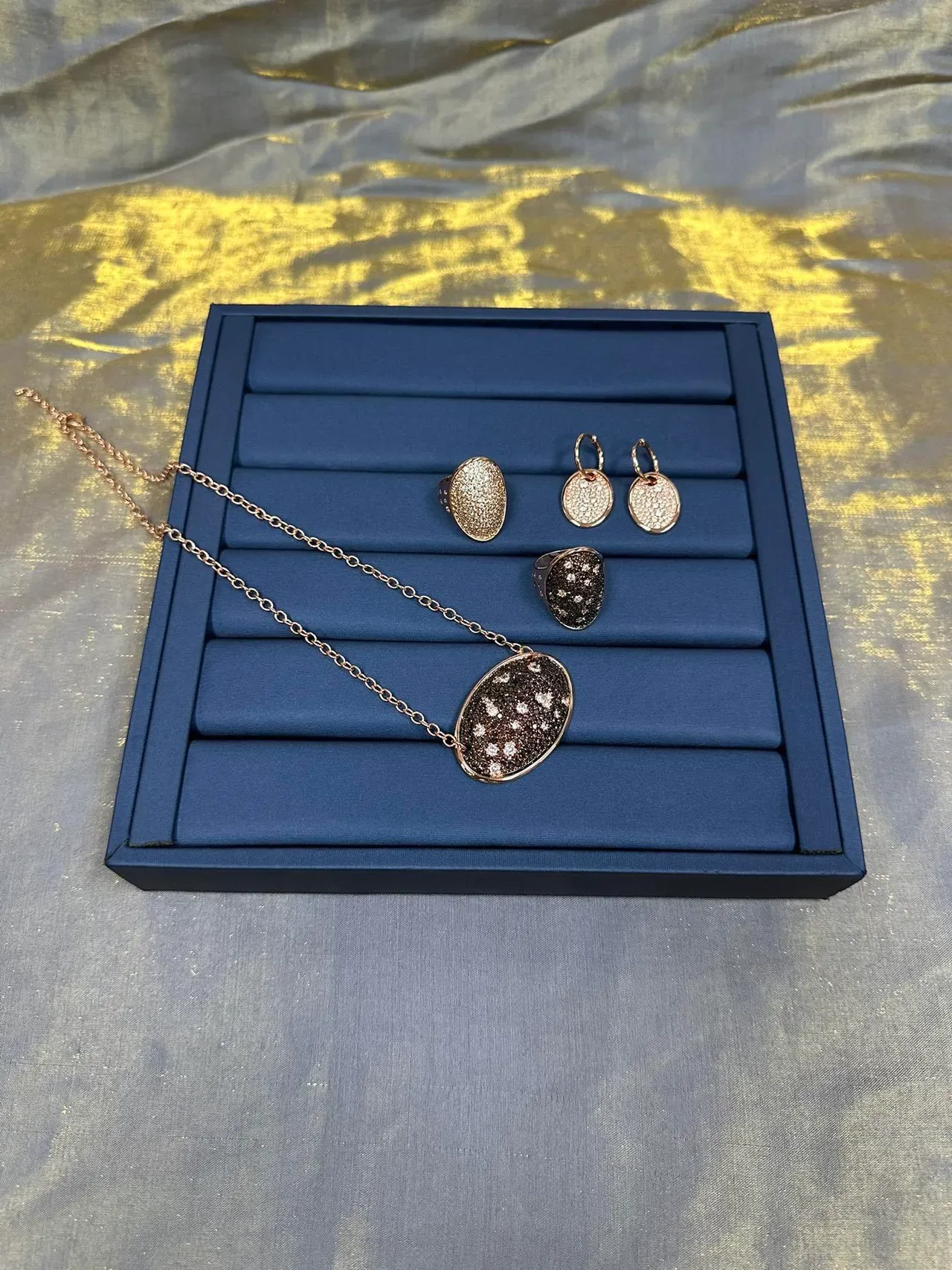 Oval Pave Crystal Rose-Gold-Tone Dangling Earrings 8